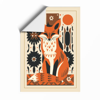 Folk Art Fox Scandinavian - Framed Print