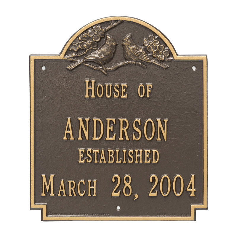 Cardinal 4-Line Wall Address Plaque, Bronze and Gold
