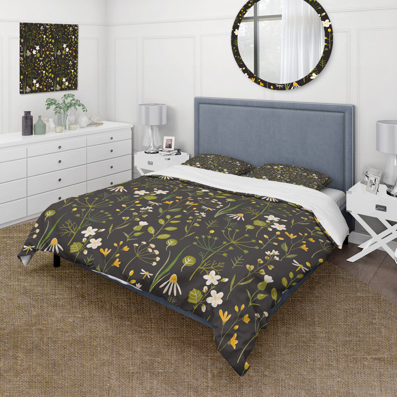 Fleurs abstraites sauvages dans la prairie - Ensemble de housse de couette moderne - Microfibre de polyester