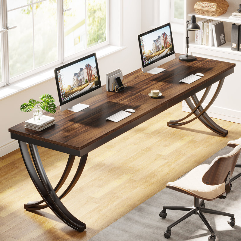 Kynara 78.74" W Rectangle Writing Desk, Brown/Black
