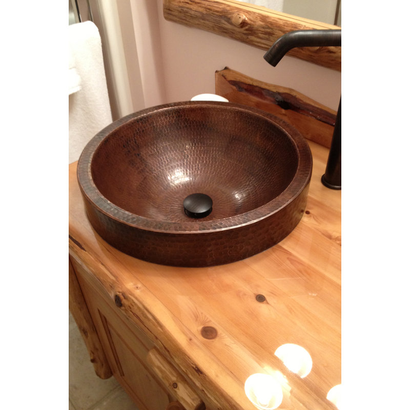 17" Round Skirted Vessel Hammered Copper Sink