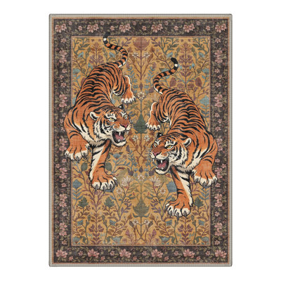 Teiarra Wildpeak Animal Print Machine Washable Brown / Yellow Indoor Area Rug with Non-Slip Backing