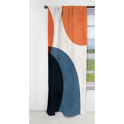 Boho Curtain Panel, Blue Orange Minimal Pattern Blackout Decor - Blue And Orange Minimal Boho Pattern I