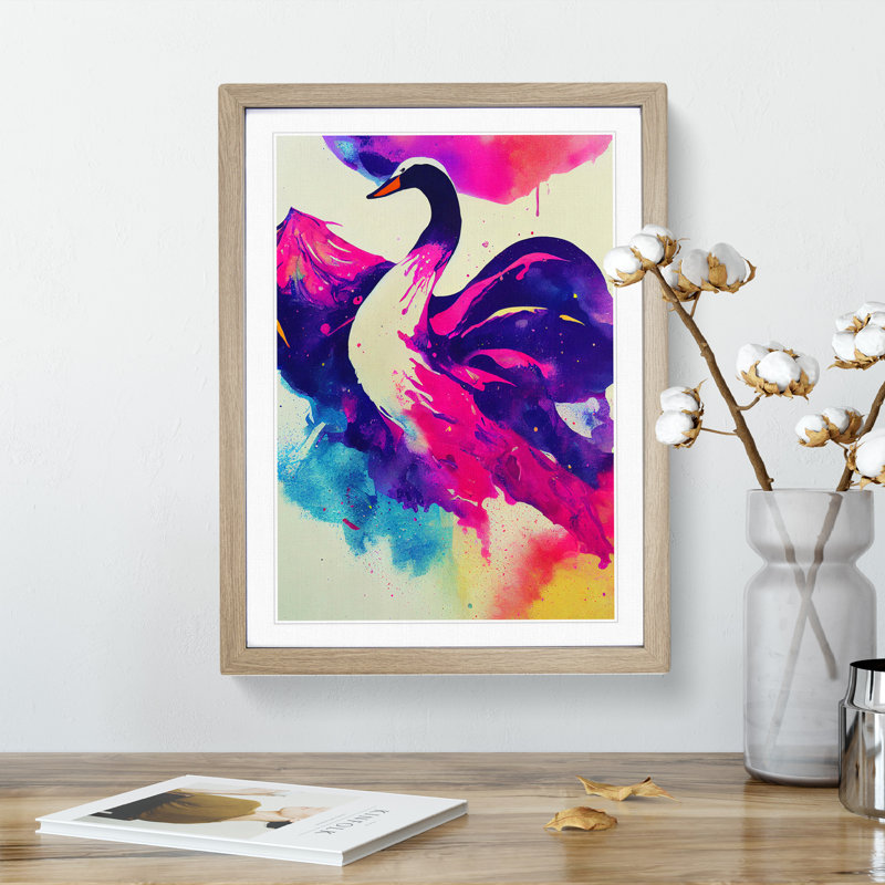 Swan in Watercolour Abstract - Framed Print, Oak Framed, 64cm H x 46cm W x 2cm D