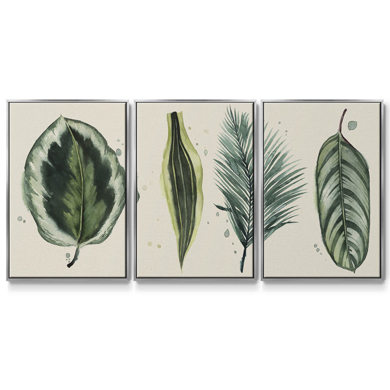 Palm Line, impression sur toile 3 pièces, H 40 po x l 78 po x P 2 po, Argent