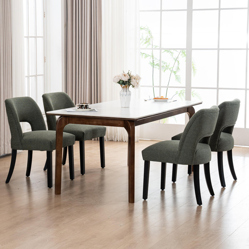 Isfried Upholstered Hollow Back Side Chair, Green, 4