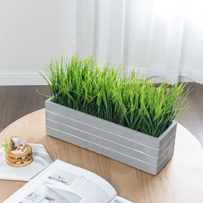 24.9cm Faux Herbs Grass in Cement Planter