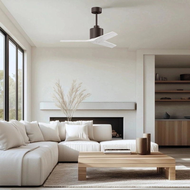 Ventilateur de plafond standard à 3 pales Ertugrul, Bronze texturé, 42", Blanc mat