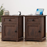 Azella 1-Drawer Frame End Table Set with Storage and Built-In Outlets