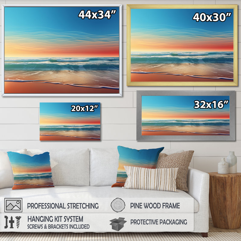 "Coastal Minimalisme" Photo encadrée sur toile, H 16 po x l 32 po x P 1 po, Cadre photo argenté