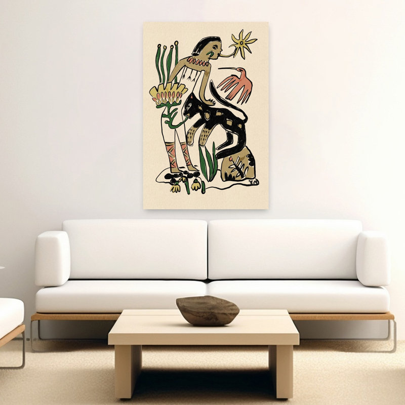 Figurine populaire et panthère, oiseau contemporain, chat, fleur, art mural, 60" H x 40" W