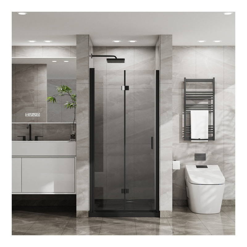 Bifold Frameless Glass Shower Door 1/4 inch Tempered Clear Glass Pivot Swing Shower Panel, Foldable, Chrome