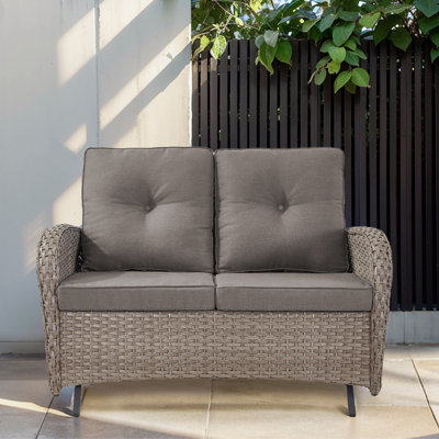 Gaetanino 49.5" Wide PE Wicker Outdoor Patio Glider Loveseat with Cushions