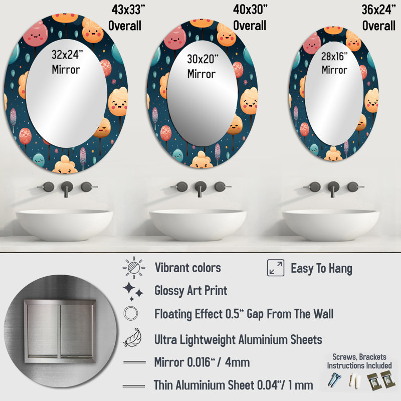 Lollipop Dream Pattern I - Miroir mural ovale moderne, 40 po x 30 po