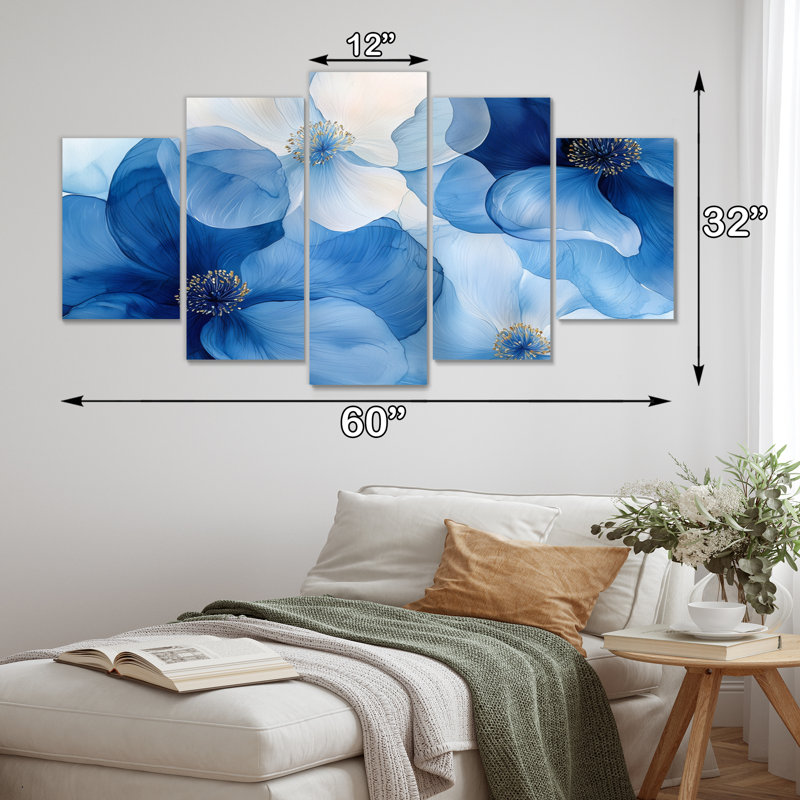 Bleu et blanc, cornouiller délicat, pétales de fleurs II - cornouiller, art mural traditionnel