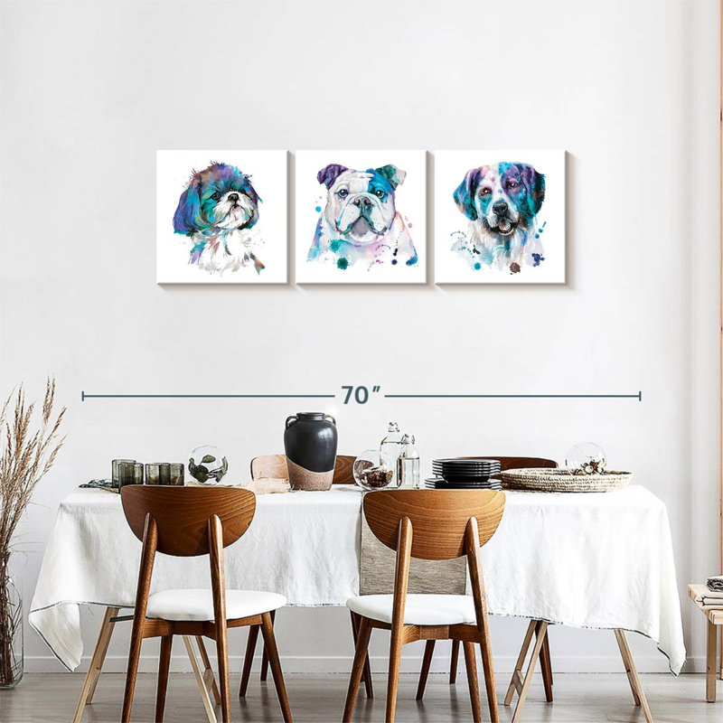 Variety Of Dogs Colour Splatter Multi Piece Canvas Print, H 57 po x l 18 po x P 1,25 po