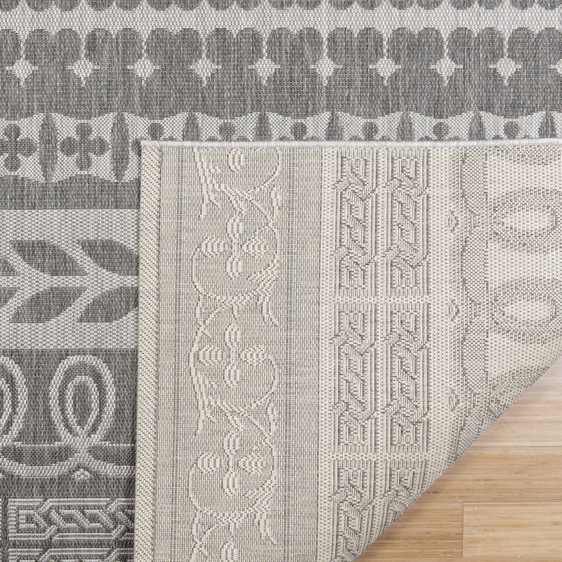 Paseo Astrid All-Weather Flatweave Indoor/Outdoor Area Rug, Gray Ash Steel Bohemian Striped – Patio, Deck, Porch & Living Room - Gray, 9x13