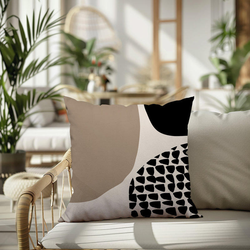 Coussin carré intérieur / extérieur pia, H 17 po x l 17 po, Beige / noir / blanc cassé