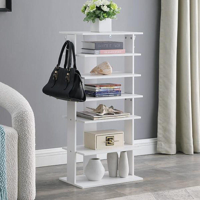 Range-chaussures vertical, range-chaussures à 7 niveaux avec crochets, tour à chaussures d'entrée, range-chaussures vertical, range-chaussures vertical