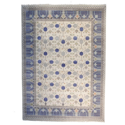 One-of-a-Kind Rectangle 12' X 15' New Age Wool Area Rug in Ivory/Blue/Gray