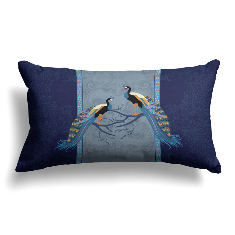 Enchanted Peacock  Rectangular Throw Pillow, Orange/Navy