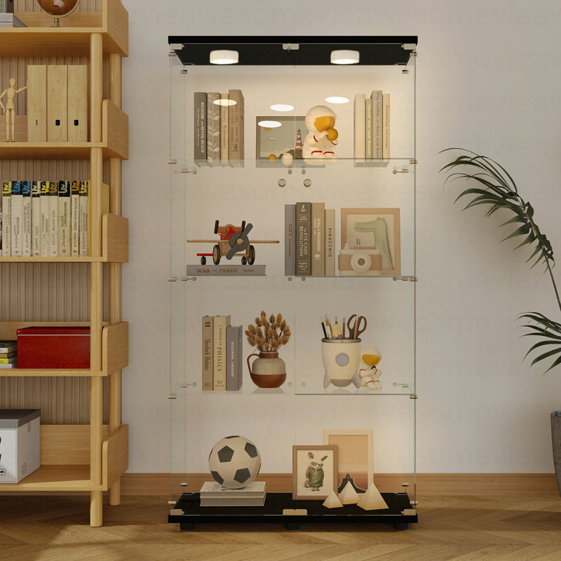 Tempered Glass Display Cabinet,Wine Cabinet,Storage Cabinet,File Cabinet,With A Variety Of Colors Of Pat Lights,Door Locks,Adjustable Floor Feet Suitable For Uneven Ground,Can Be Placed Anywhere
