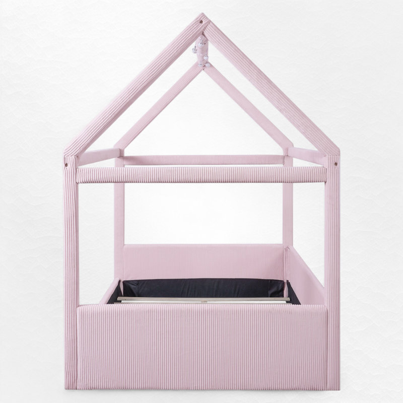 Lit plateforme double tapissier pleine grandeur avec lumière DEL, Rose