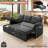 L-Shaped Sleeper Sofa with Storage Chaise Pull-Out Bed, Linen Gray-1001516064