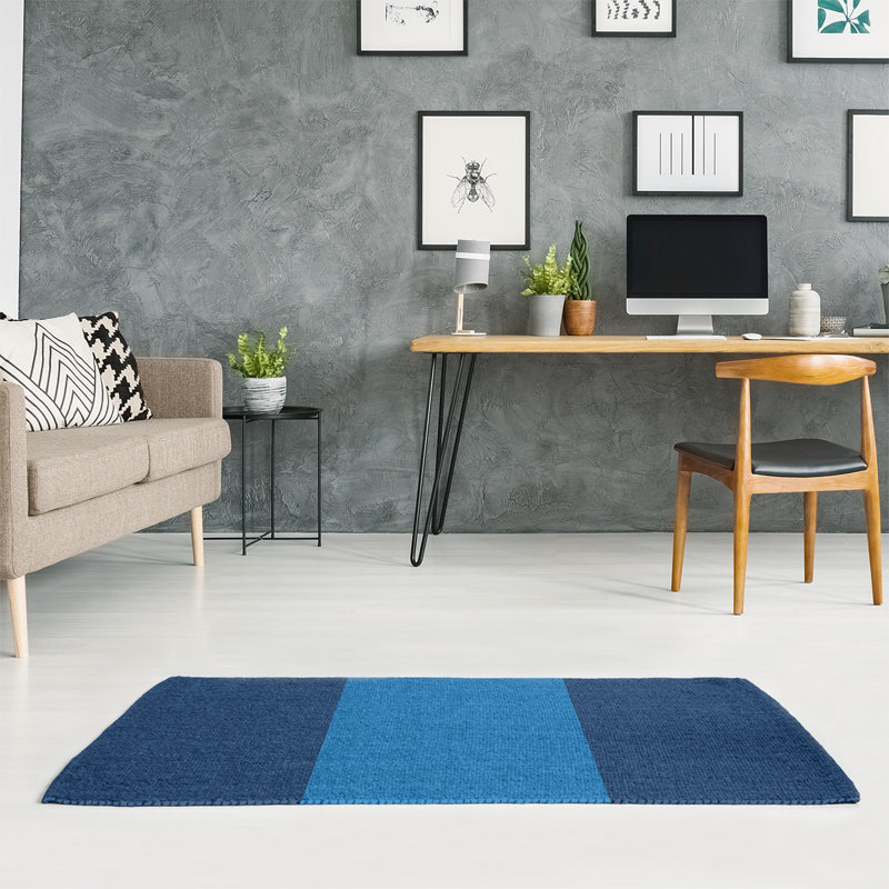 Tapis à rayures bleu marine/bleu, Rectangle 5 pi x 7 pi
