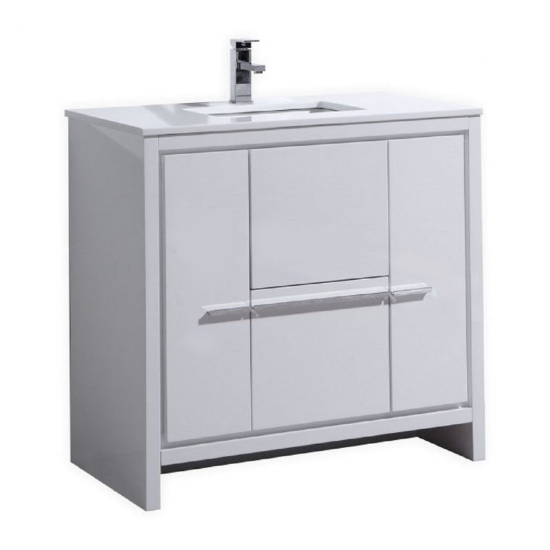 Ensemble de meuble-lavabo simple pour la salle de bain Meraris, Blanc lustré