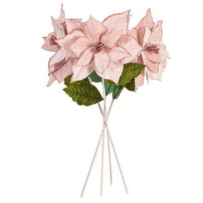  12" x 20" Pink Classic Velvet Poinsettia Stem. It includes four pieces per bag.