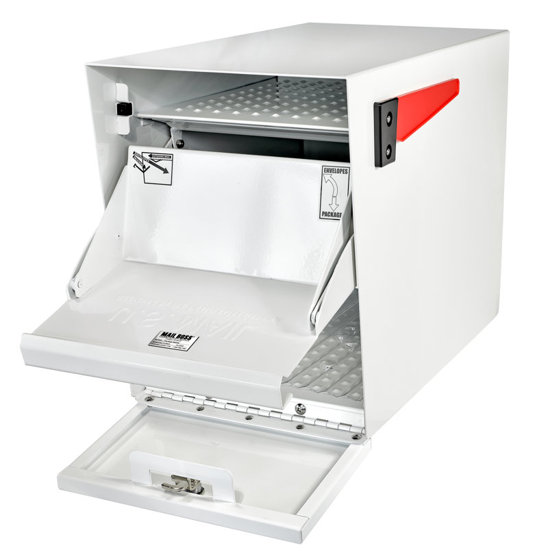 Package Master Steel Post Mounted Mailbox with Magnetic Closure, Alpine White