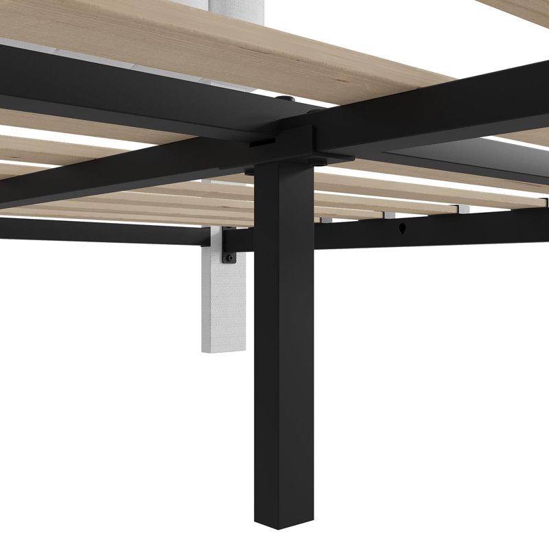 Structure de lit double tapissier en lin double avec 4 tiroirs de rangement et tête de lit réglable, lattes de bois robustes, aucun sommier requis, assemblage facile - noir