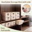 Paquet de 6 bacs de rangement en plastique blanc avec couvercles en bambou et étiquettes autocollantes, paniers de rangement ventilés pour garde-manger
