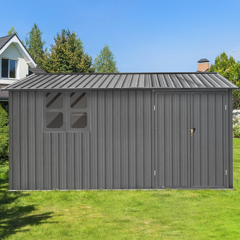 Remise de jardin en métal, remise extérieure avec fenêtre, Gris