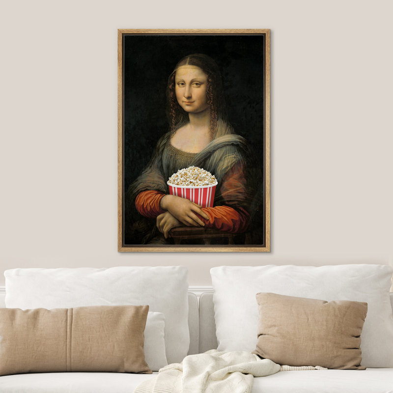 «Mona Lisa With Movie Popcorn», Cadre naturel flottant, H 36 po x l 24 po