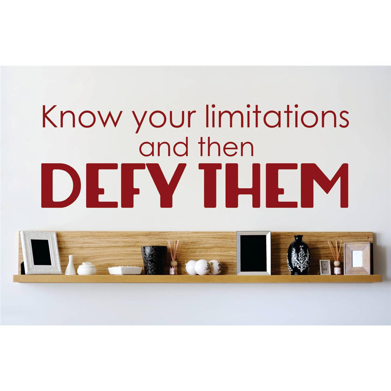Déadhésif décoratif "connaître vos limitations et defy, H 6 po x l 30 po x P 0,16 po, Rouge