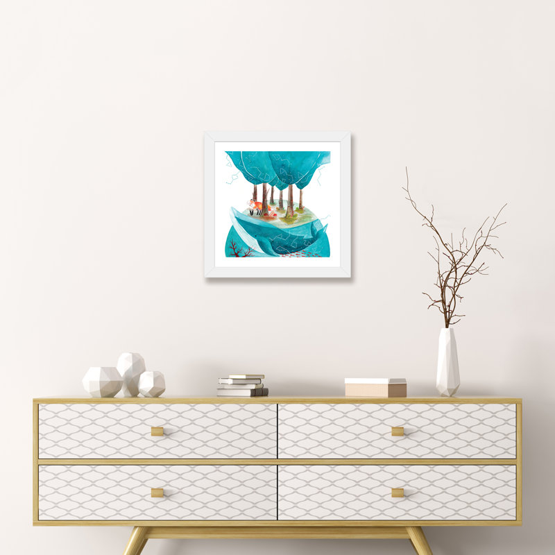 Renard et baleine II - impression, Papier encadré blanc, Blanc, H 16 po x l 16 po x p 1 po