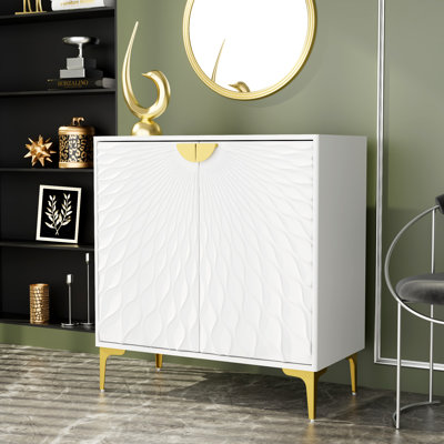 Tazmin Sideboard Buffet Storage Cabinet Accent Cabinets with Radial Wave Pattern 2 Door,Gold Handle for Living Room -  Mercer41, 11B74E6EFC8D4E74A172FAB0F9EF2D9D