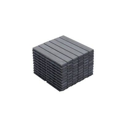 30 PCS Interlocking Deck Tiles Striped Pattern, 12" X 12" Square Light Gray Acacia Hardwood Outdoor Flooring For Patio, Bancony, Pool Side,...
