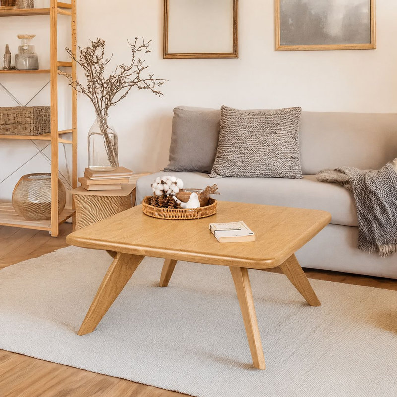 Table basse carrée en bois de chêne massif Petra, H 18 po x L 16 po x l 16 po