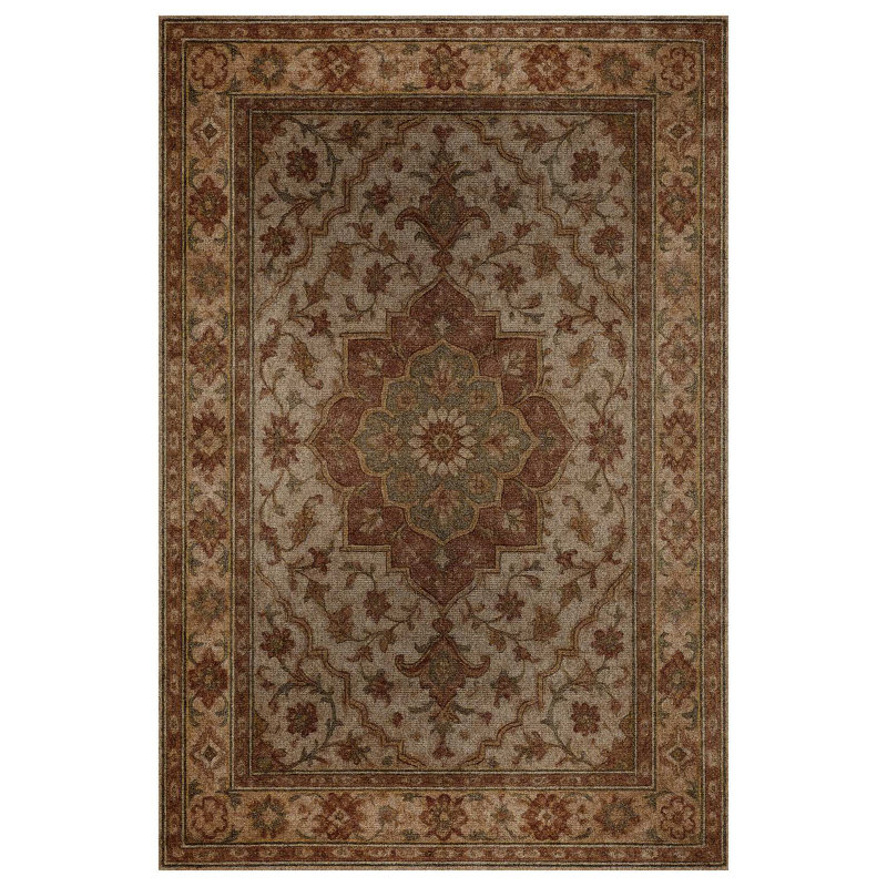 Malika Collection Digital Print Cotton-Polyester Brown Oriental Rug, Square 3'4"