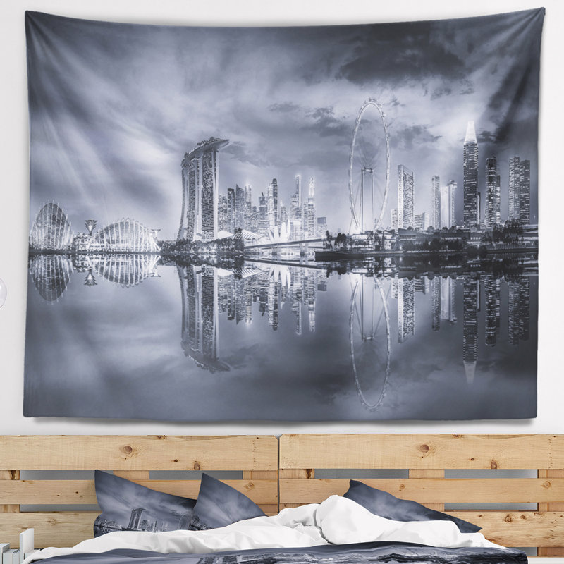Tapisserie de paysage urbain noir et blanc, H 32 po x l 39 po
