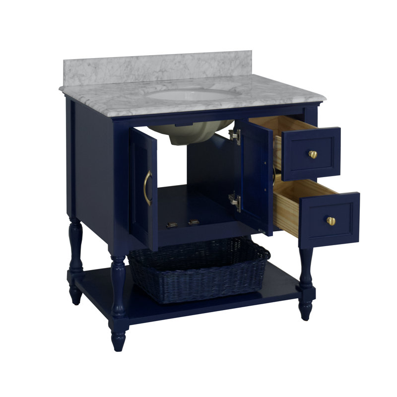 Hampton 36'' Single Bathroom Vanity with Top, Royal Blue, Carrara Marble