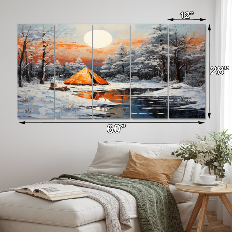 «Winters Camping Glow III», impression d'art sur toile - 5 panneaux égaux