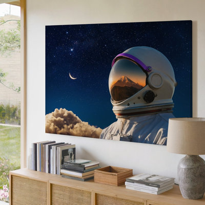 Canvas A Solitary Astronaut Stands Against An Expansive Star Studded Night Wall Art Sky Their Helmet Reflecting A Breathtaking Canvas Wall Art