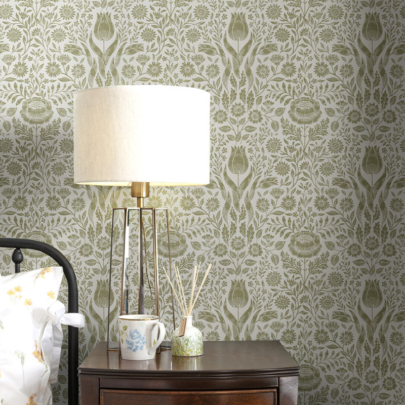 Laura Ashley Ashstead Damask Hedgerow Wallpaper