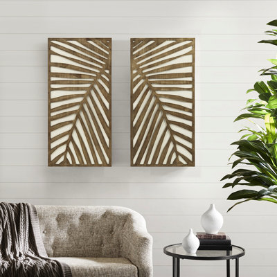 Panneaux muraux bicolores l 16 po x H 32 po avec décorations de feuilles pour la décoration intérieure, de 2