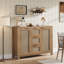 Buffet spacieux en buffet de rotin - 3 tiroirs et 2 portes, crédence de rangement Boho Farmhouse, tablettes réglables, grand rangement pour la salle à manger, le salon, le vestibule -927910854