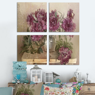 Bouquet Of Pink Peonies - Floral Canvas Wall Art Print 4 Piece Set -  Red Barrel StudioÂ®, 67F3886E573447878F27E0F04B5C7F6C